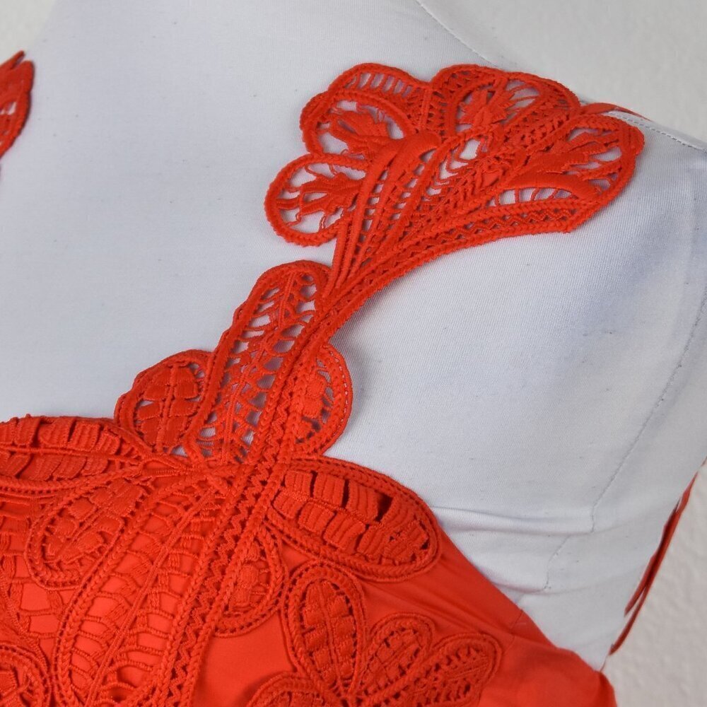 Self-Portrait Red Macrame Lace Organic Cotton Mini Dress Red - 0 - Picture 3 of 11